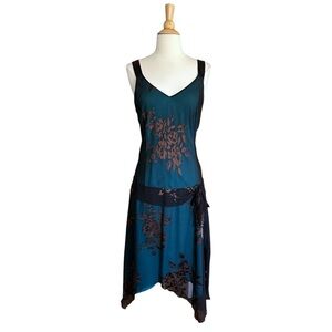 JONATHAN MARTIN Vintage Y2K Sheer Burnout Silk Blend Dress Asymmetric Hem 12